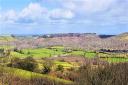 Expansive views from the top of the orchard towards Castle Drogo, imposing above the Teign Valley