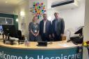 Ann Rhys, Clinical Director of Hospiscare, Simon Jupp, MP for East Devon, and Andrew Randall, CEO of Hospiscare