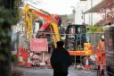 Work is ongoing to fix a burst sewer pipe in Shoreham