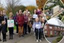 There are fears more Norfolk care homes could be closed. Main image: Campaigners protest about the closure of Burman House. Inset: County Hall and the now closed Springdale care home