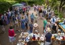 Crowds browsing the stalls at the Salcombe Regis Fair.