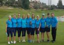 From left: Sue Loynes, Sue Harrison, Sally Underwood, Jo Goldsworthy, Nina Hawkins, Team Captain Sue Burley, Helen Chivers, Jenny Dobel, Sarah Jones, Dennis Chivers (caddy)