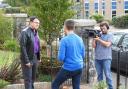 Bishop Josep Rosello being interviewed by the Spanish TV crew