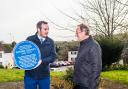 Simon Jupp with the blue plaque and All Saints Church vicar Martin Jacques