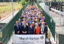 Transport Secretary Mark Harper celebrates the opening of Marsh Barton with, from top, stakeholders, guests and railway colleagues; Ben Roberts-Mitchell; and GWR Managing Director Mark Hopwood. Bottom: Councillor Andrea Davis, Devon County Council