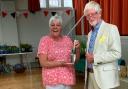 Jo Vanstone receiving her trowel from the Flowe Show chair, Bob Wiltshire