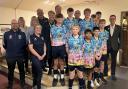 Brixington Blues players and club members with Budleigh Salterton Lions