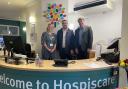 Ann Rhys, Clinical Director of Hospiscare, Simon Jupp, MP for East Devon, and Andrew Randall, CEO of Hospiscare