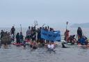 The protesters out at sea