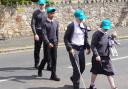 Exmouth Deaf Academy students crossing the road