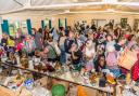 The packed village hall at the jumble sale