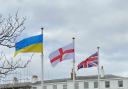 Ukrainian flag flying in Sidmouth in March 2022, soon after the Russian invasion