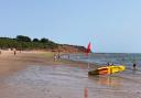 Red flags indicate no swimming in the sea at Exmouth today.