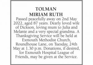 MIRIAM RUTH TOLMAN