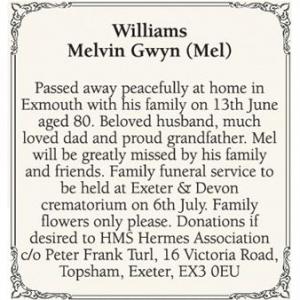 MELVIN GWYN WILLIAMS (Mel)