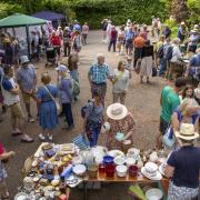 Crowds browsing the stalls at the Salcombe Regis Fair.