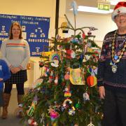 Ang Batten (deputy headteacher) Stuart Dyer (headteacher), 2 pupils and Steve and Dianne (mayor and consort)