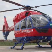 Devon Air Ambulance helicopter at their base in Exeter Airport.