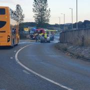 A fire crew from Exmouth putting out the car fire.