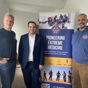 East Devon MP Simon Jupp with Professor Mark Hannaford and Jamile Siddiqui.