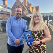 Simon Jupp MP and Cllr Andrea Davis, Devon County Council’s Cabinet Member for Transport, at Axminster Train Station.