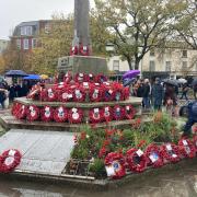 Wreaths on the war memorial in the Strand