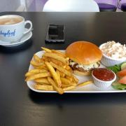 Burger and fries at the Bayleaf Café on Exmouth Strand