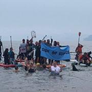 The protesters out at sea