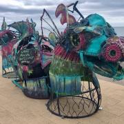 Samudra a recyclable sea dragon on Exmouth seafront.