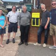 Debbie Winton (Plastic Free Exmouth); Gordon (Exmouth Railway Club Manager); Cllr Mike Rosser; Cllr Olly Davey; Cllr Daniel Wilson