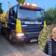 Tanker transporting sewage down Maer Lane, Exmouth.