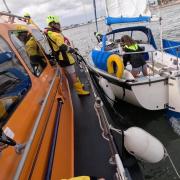 RNLI rescue yacht in the River Exe.