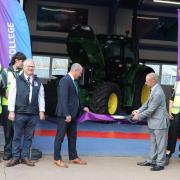 Deputy Lord Lieutenants of Devon, John Lee OBE, cutting the ribbon to officially open Bicton College’s Agritech Centre, with Principal and Chief Executive of The Cornwall College Group, Rob Bosworth.