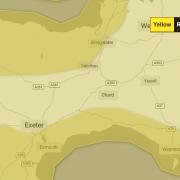 The Met Office yellow warning over Devon and Somerset.