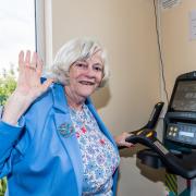 Ann Widdecombe hops on the exercise bike in the Seachange gym