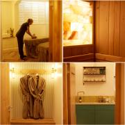 The spa includes a relaxation lounge, pedicure room, steam and infrared sauna room