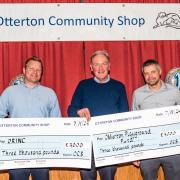 From left: Alasdair Cameron, Otterton Relief in Need Charity, Jeremy Wakeling, chairman of the Otterton Community Shop committee and Richard Witherby, chairman of the Village Hall committee