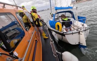 RNLI rescue yacht in the River Exe.